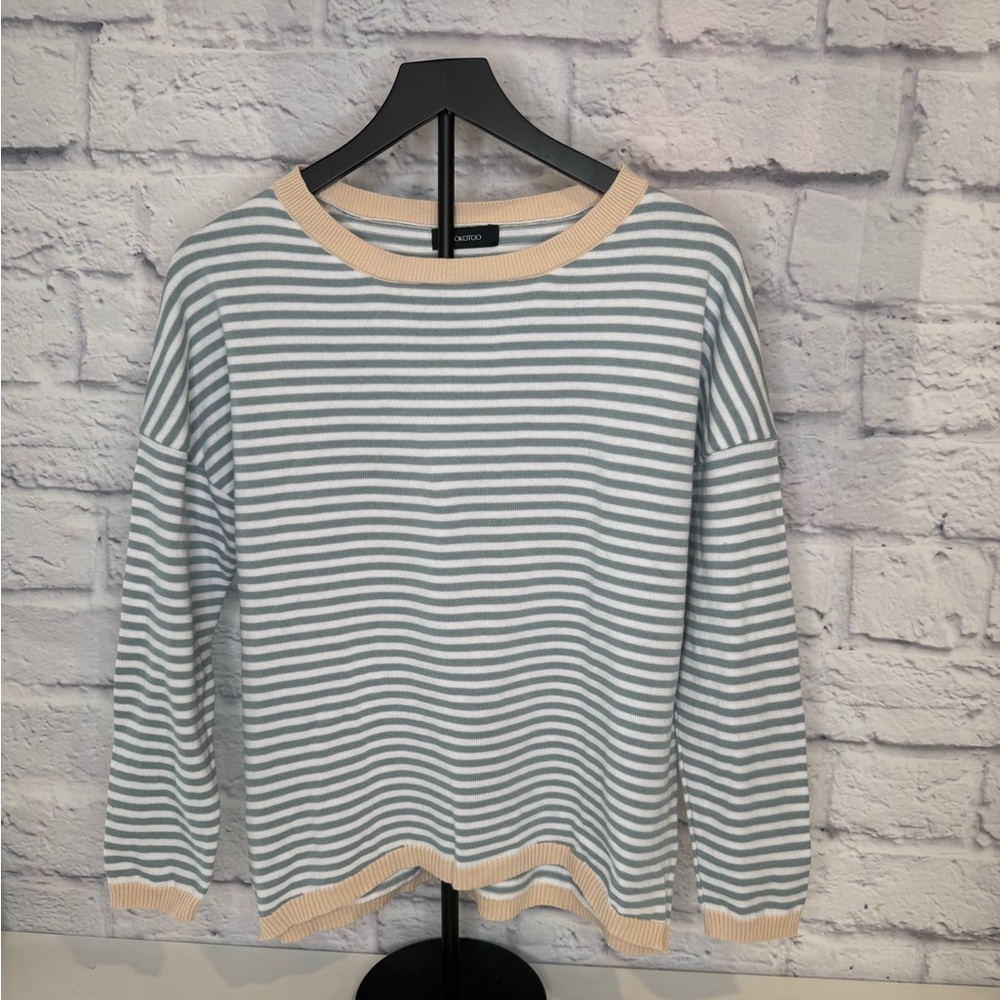 100% Cotton Striped Crew Neck Sweater